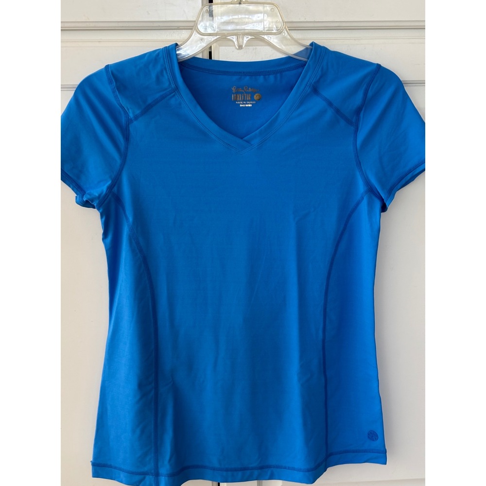 Lilly Pulitzer Luxletic Blue‎ V-Neck Short Sleeve Activewear Top XS RN88189